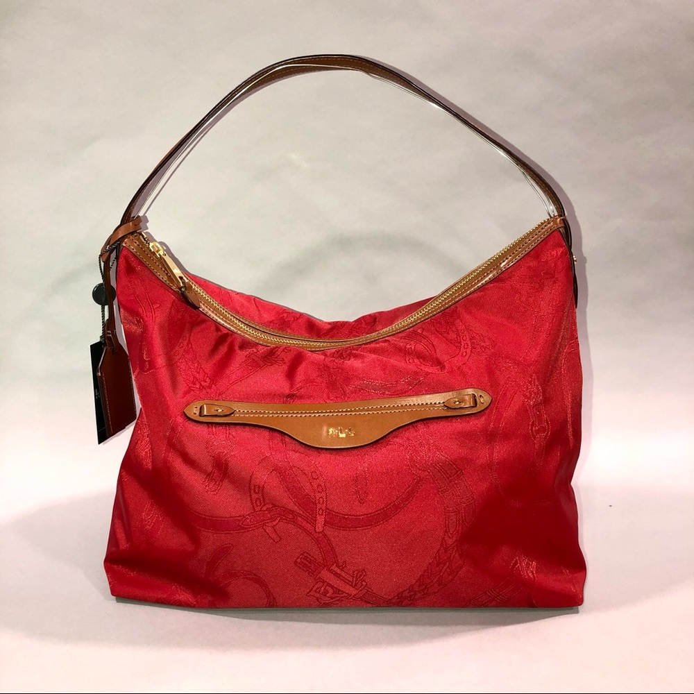 NWOT Lauren Ralph Lauren Cavalry Zip Top Hobo (Red)